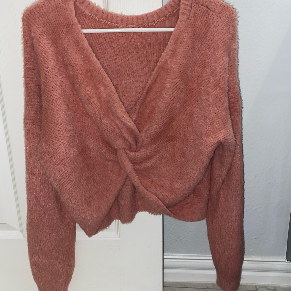 Hollister fuzzy pink reversible sweater